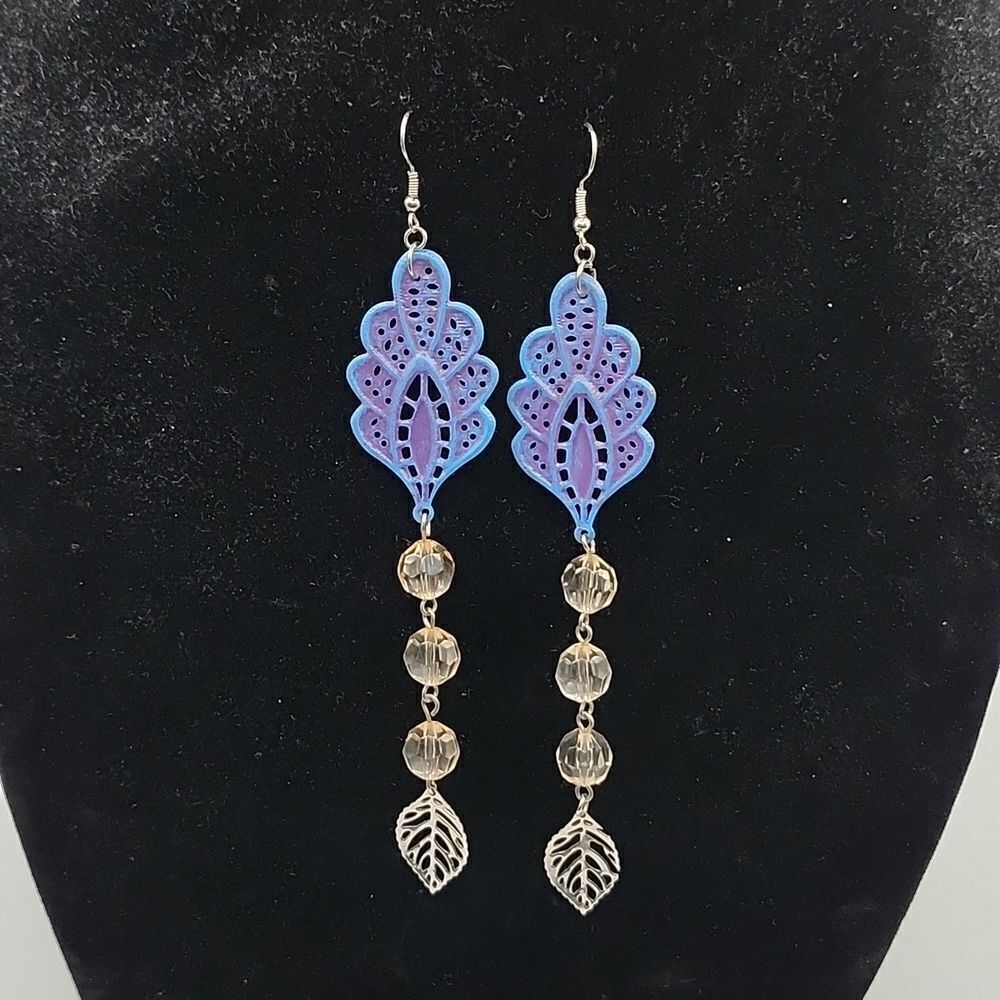 Repurposed Floral Fantasy blue and purple Earrings